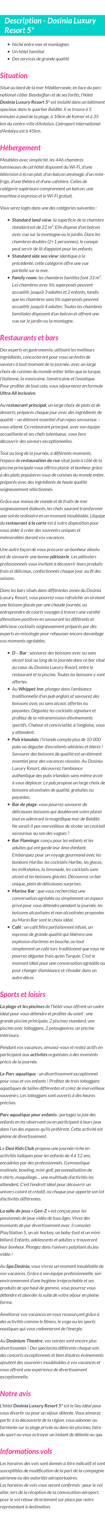 Détails du séjour