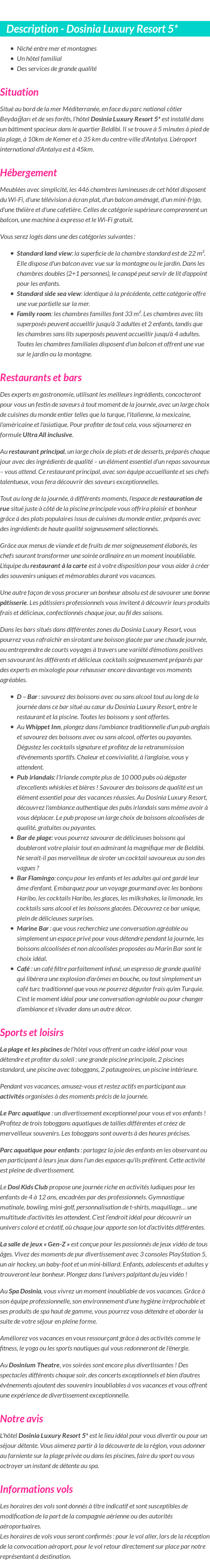 Détails du séjour
