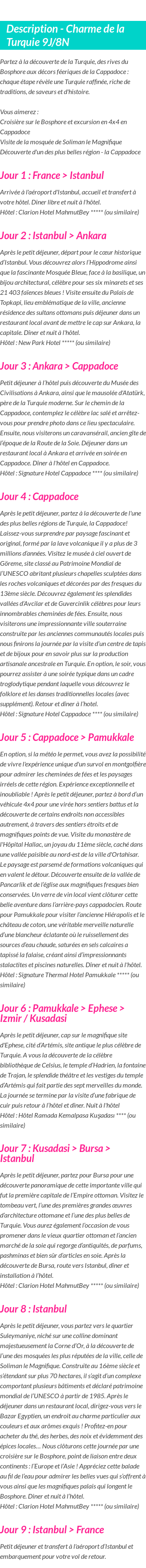 Détails du séjour