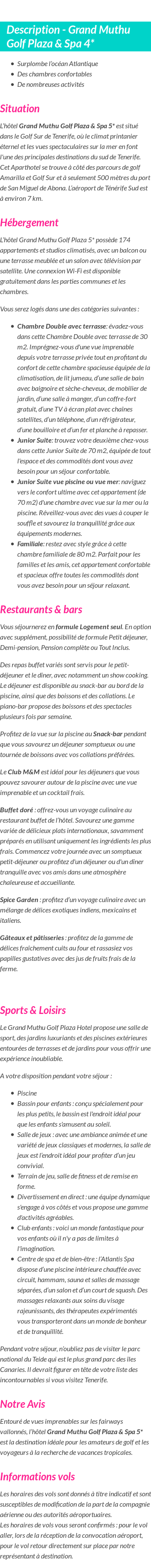 Détails du séjour