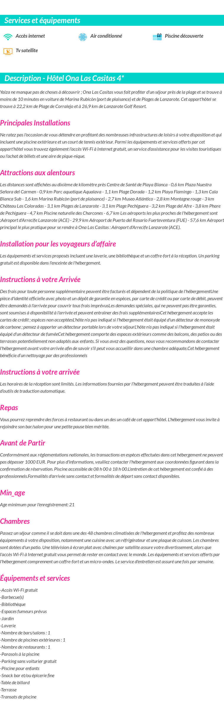 Détails du séjour