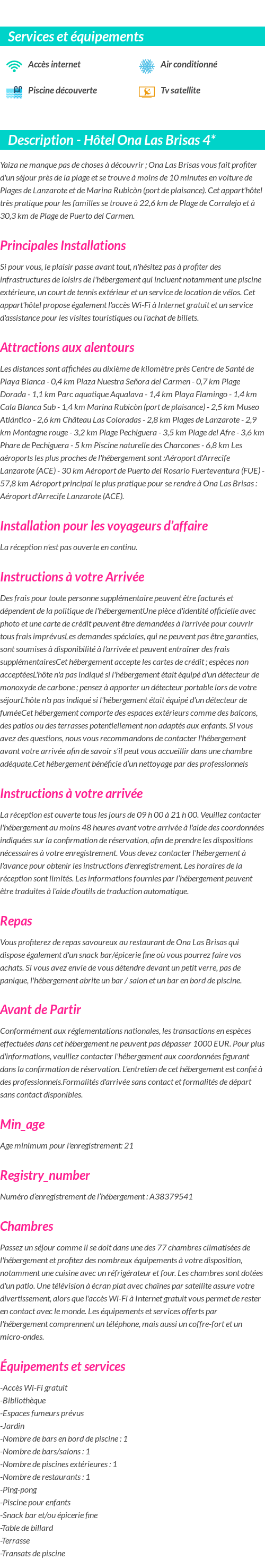 Détails du séjour