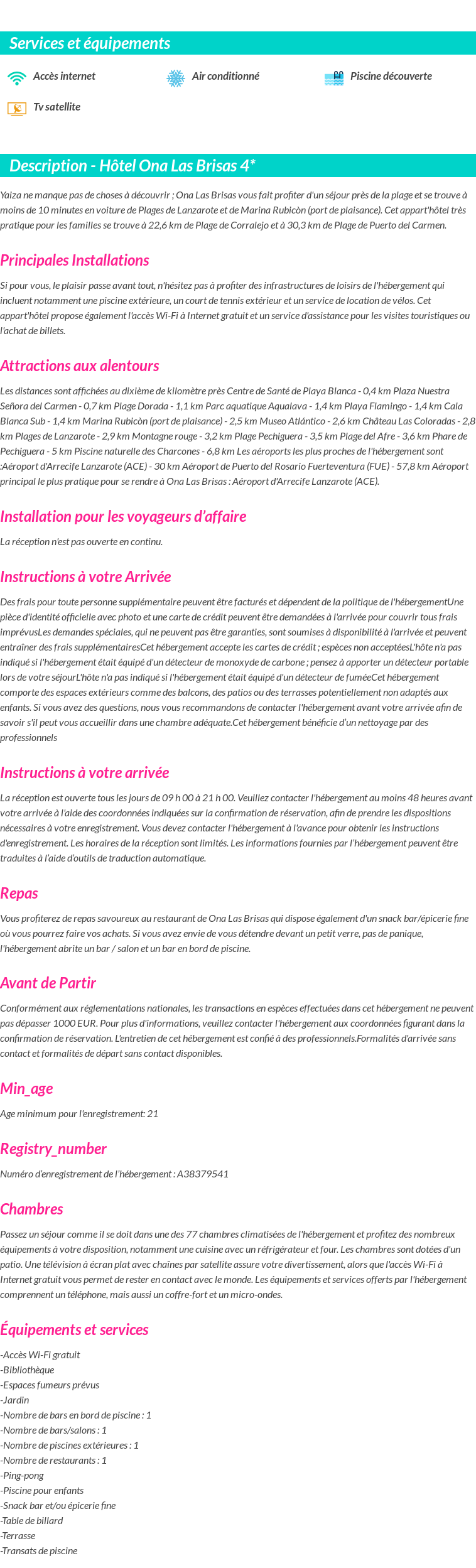 Détails du séjour
