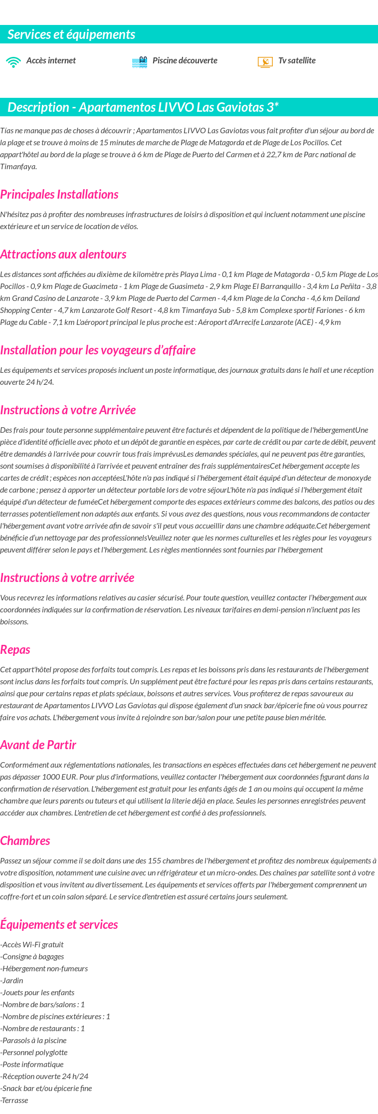 Détails du séjour