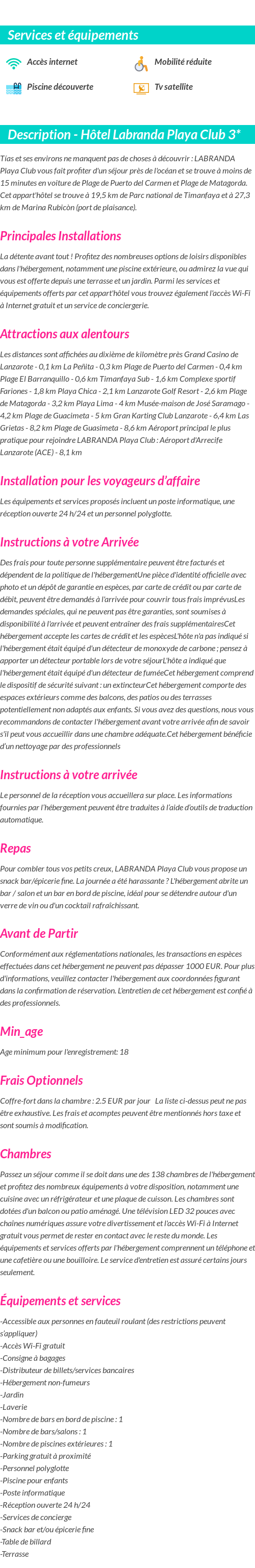 Détails du séjour