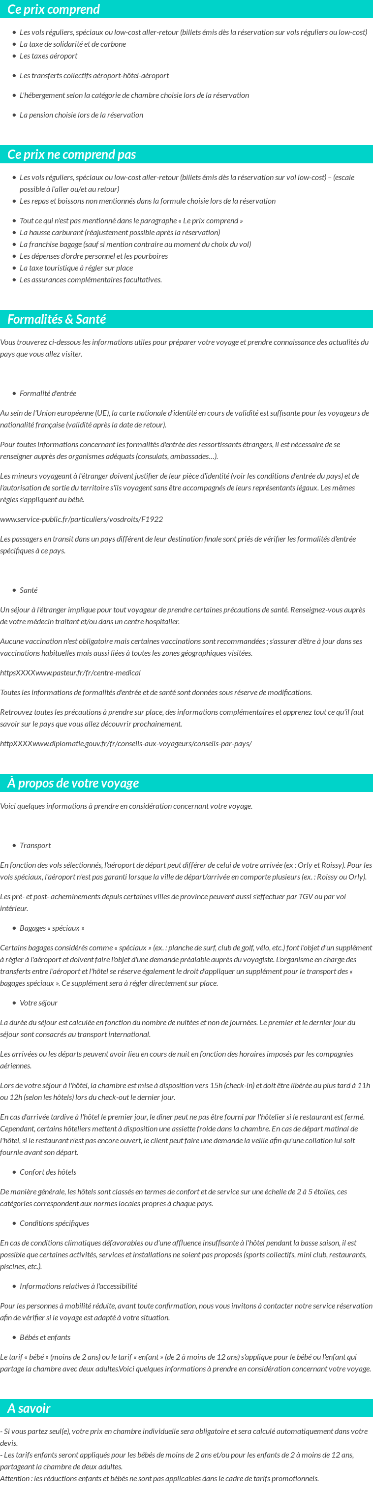 Conditions tarifaires