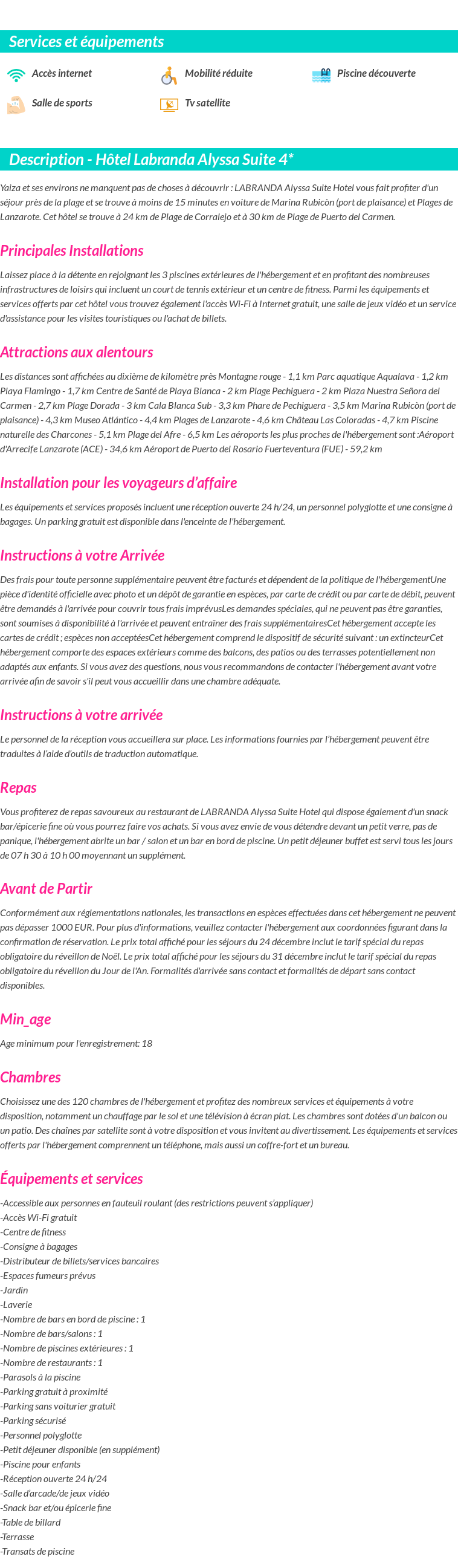 Détails du séjour