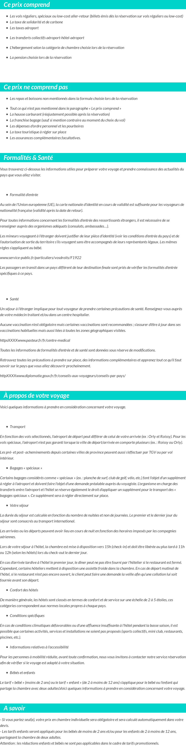 Conditions tarifaires
