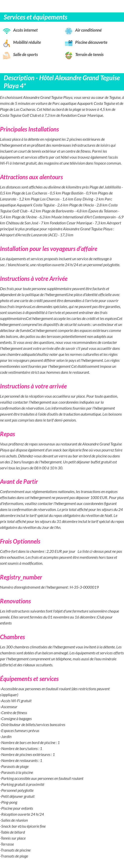 Détails du séjour