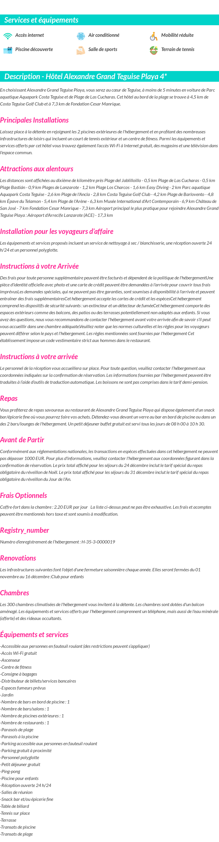 Détails du séjour