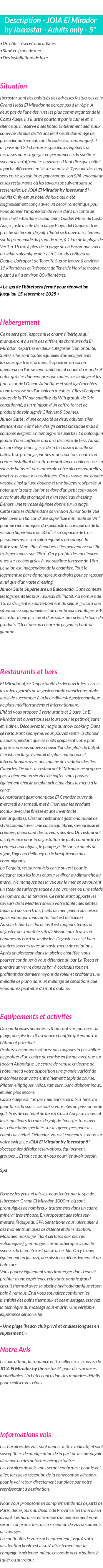 Détails du séjour