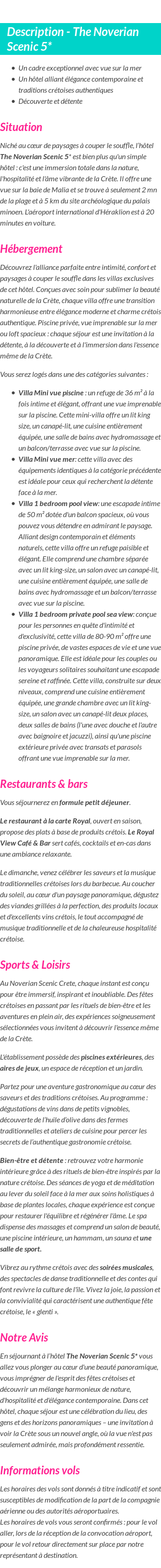 Détails du séjour