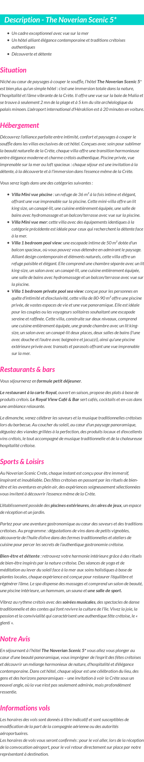 Détails du séjour