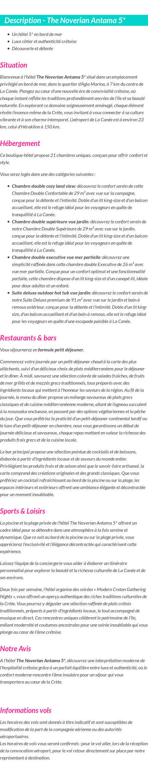 Détails du séjour