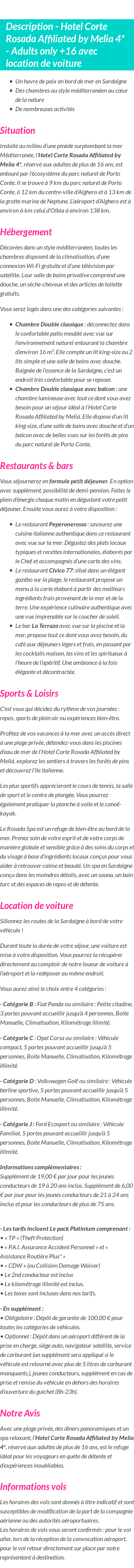 Détails du séjour