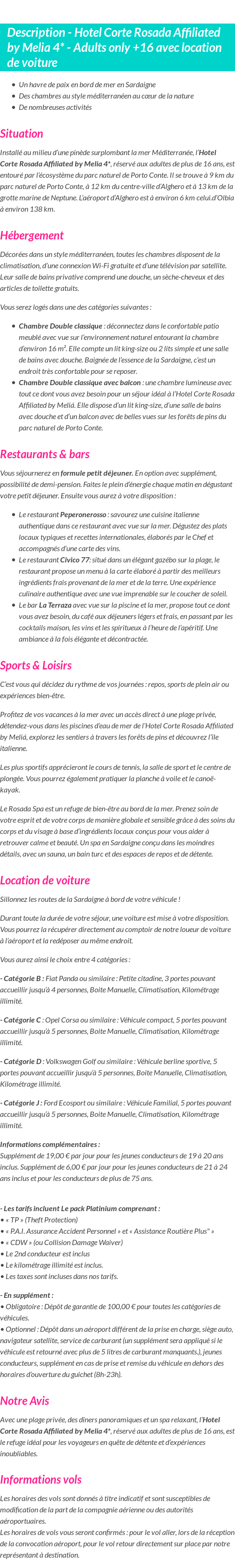 Détails du séjour