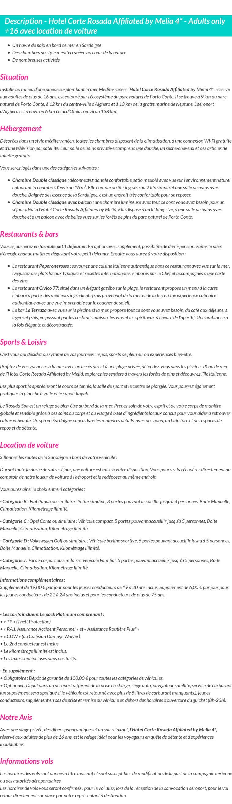 Détails du séjour