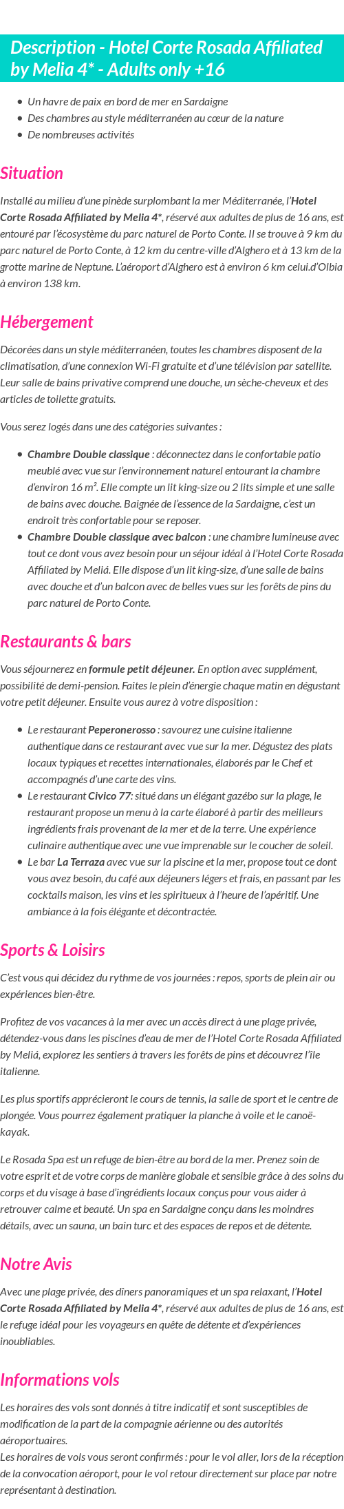 Détails du séjour