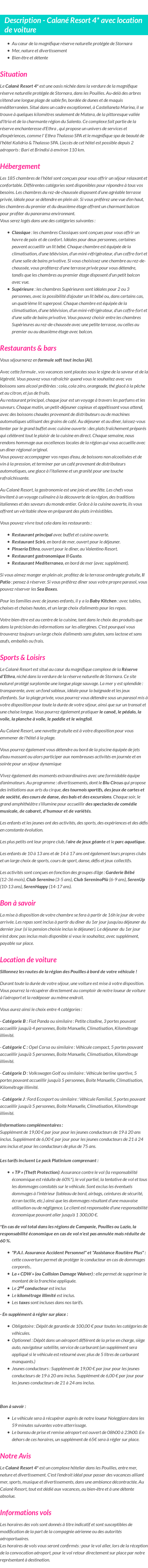 Détails du séjour