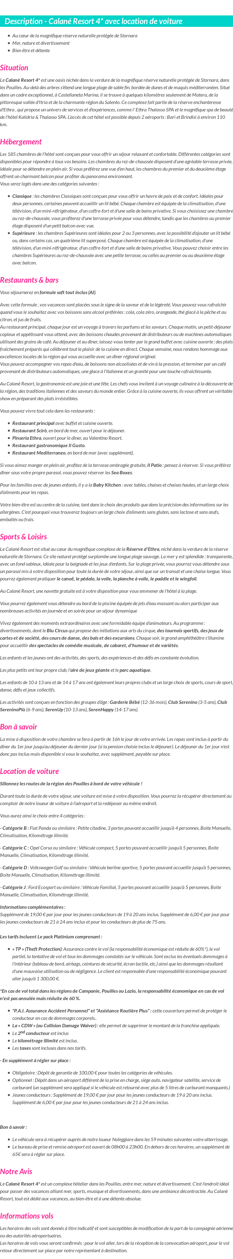 Détails du séjour
