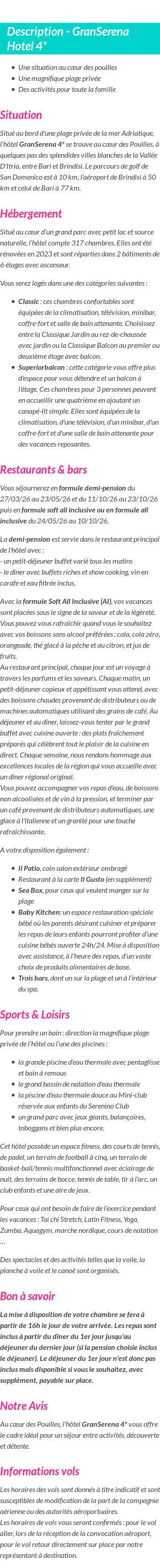 Détails du séjour