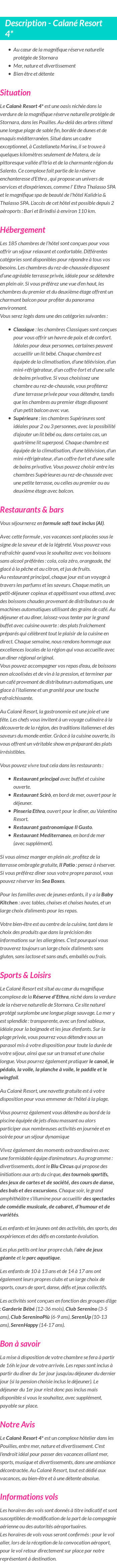 Détails du séjour