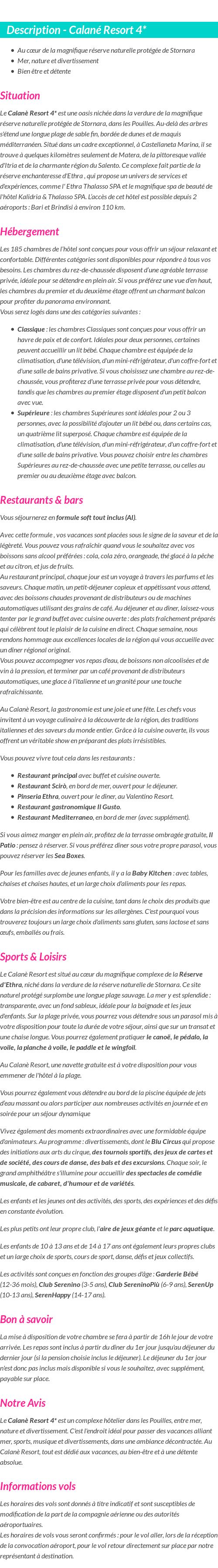 Détails du séjour