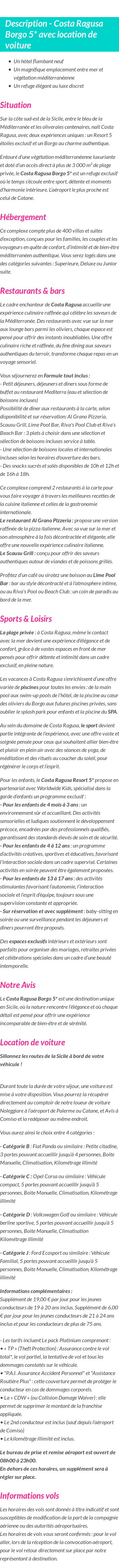 Détails du séjour