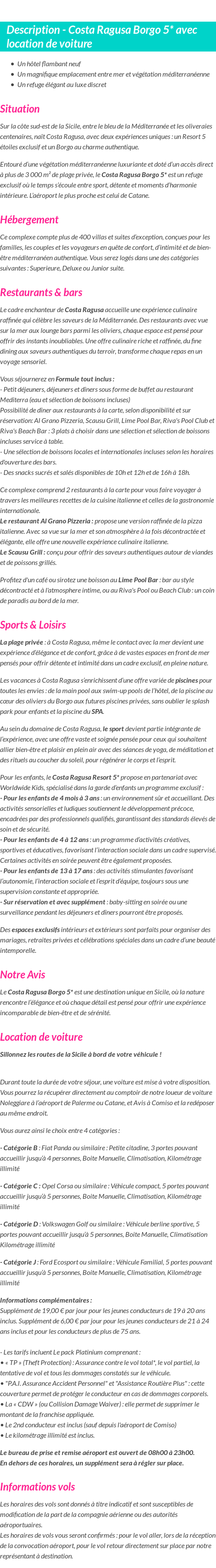 Détails du séjour
