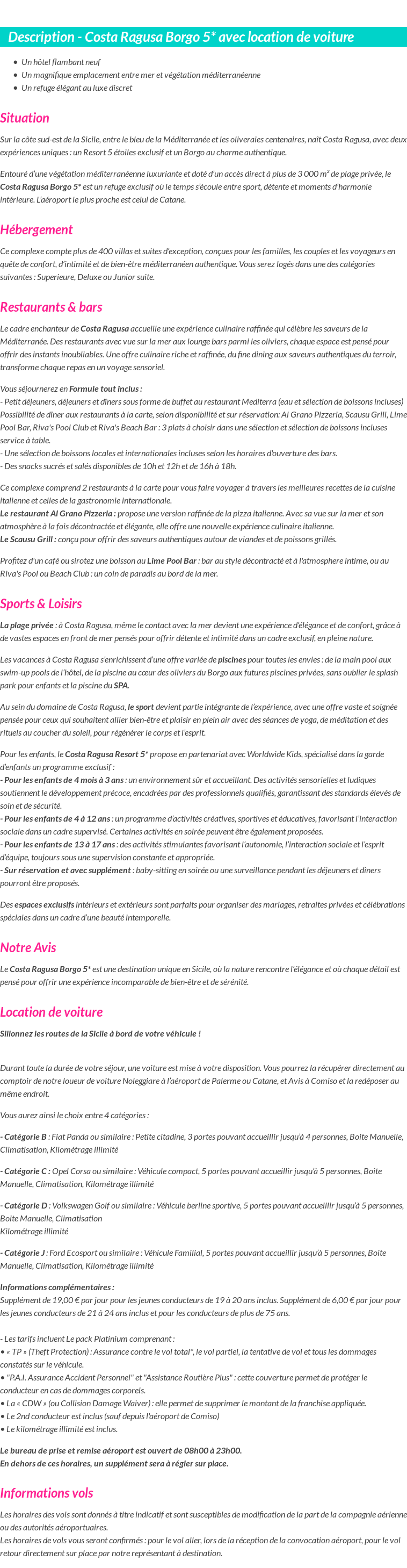 Détails du séjour