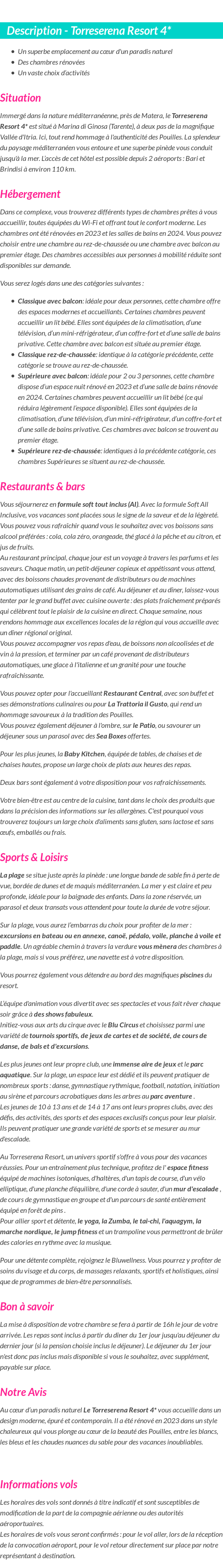 Détails du séjour