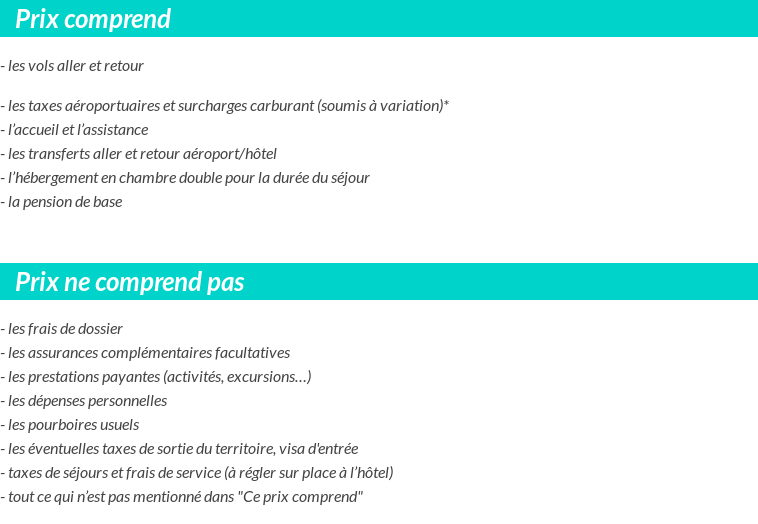 Conditions tarifaires