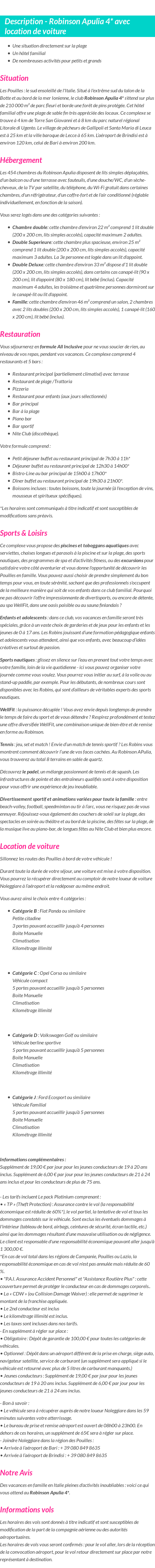 Détails du séjour