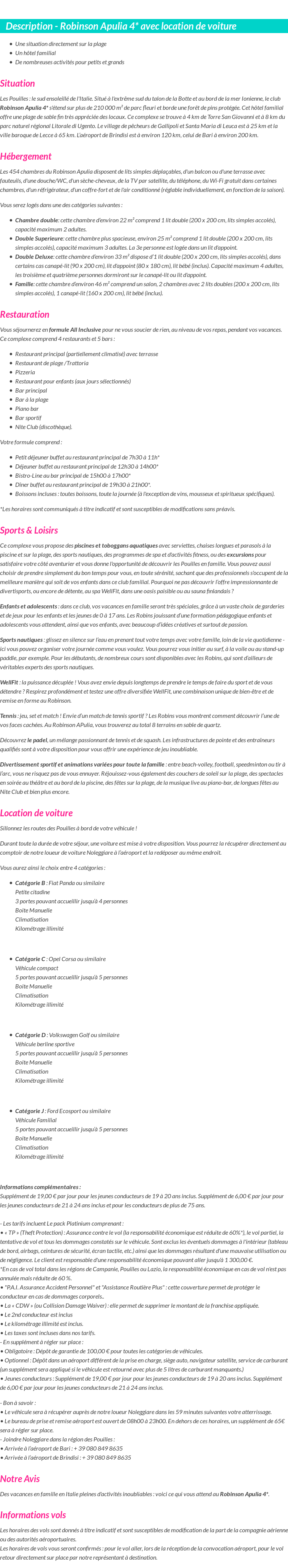 Détails du séjour