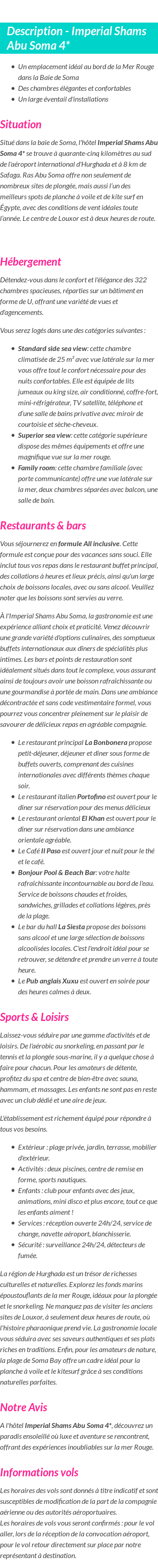 Détails du séjour