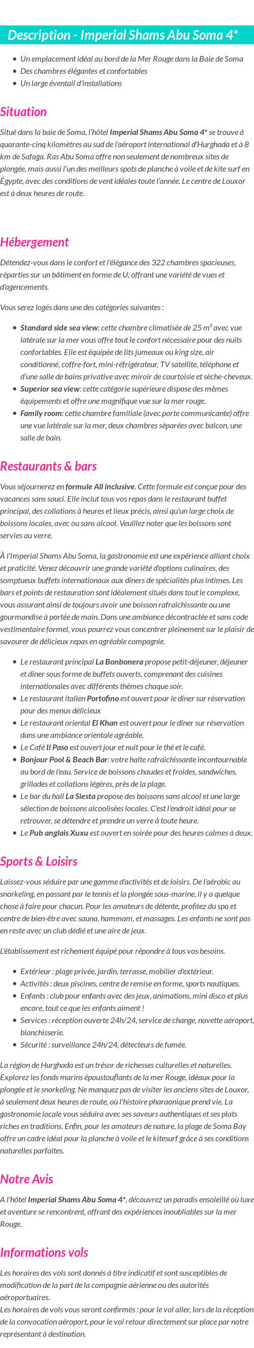 Détails du séjour