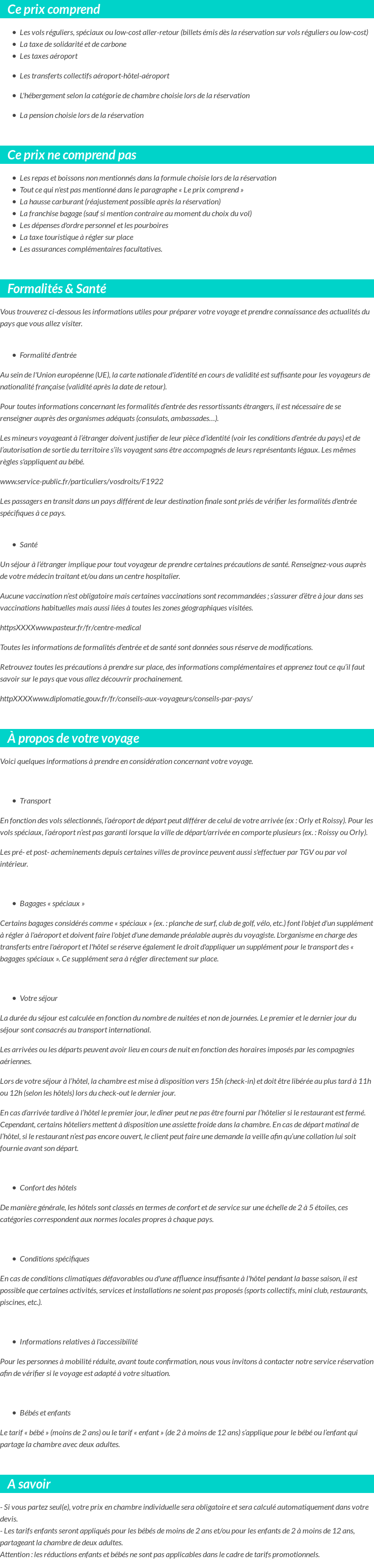 Conditions tarifaires