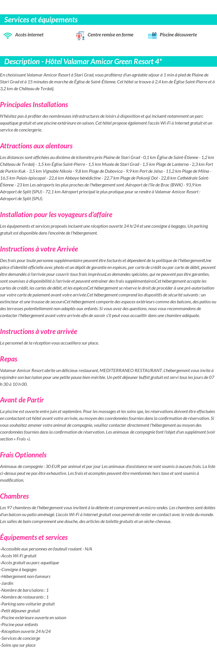 Détails du séjour