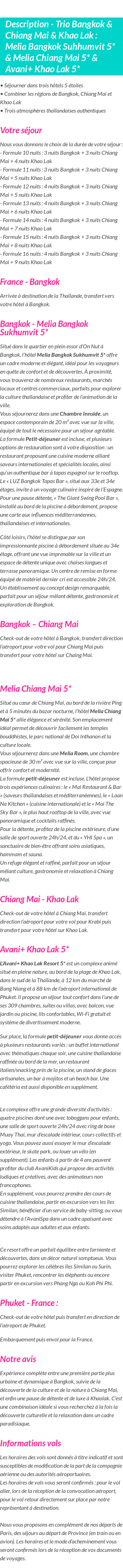 Détails du séjour