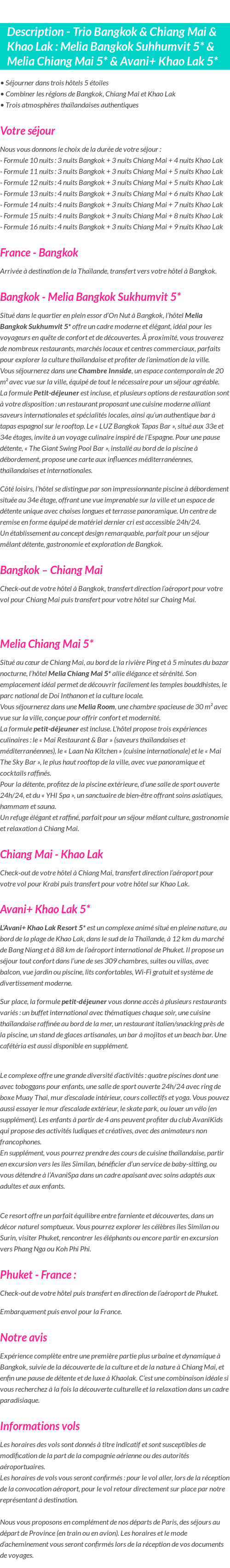 Détails du séjour
