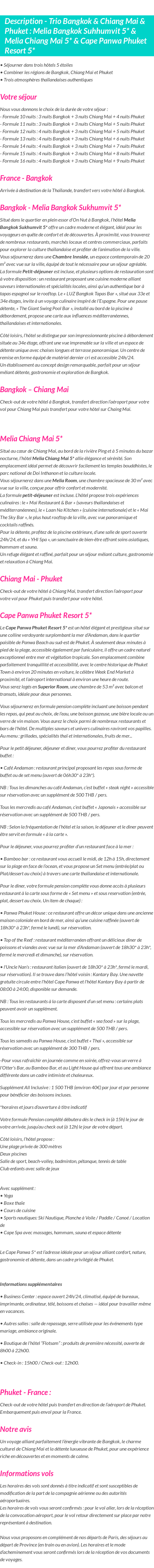 Détails du séjour