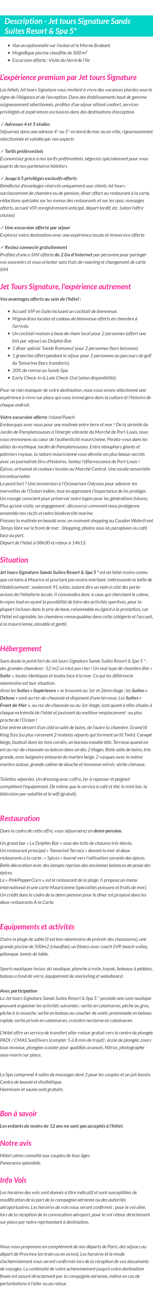 Détails du séjour