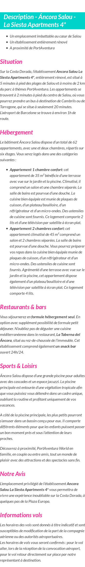 Détails du séjour