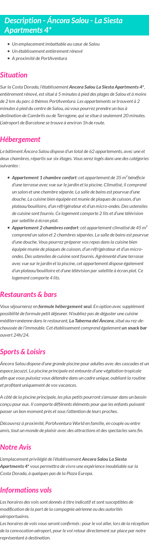 Détails du séjour
