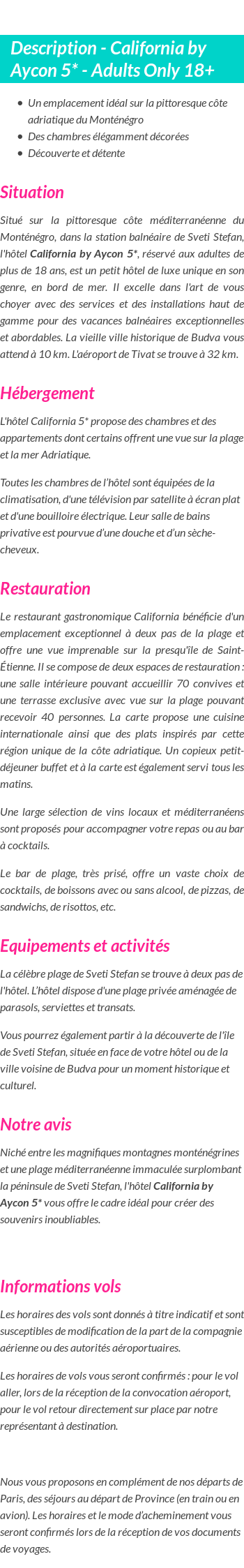 Détails du séjour