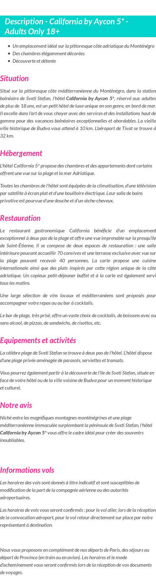 Détails du séjour