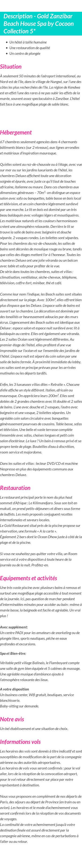 Détails du séjour
