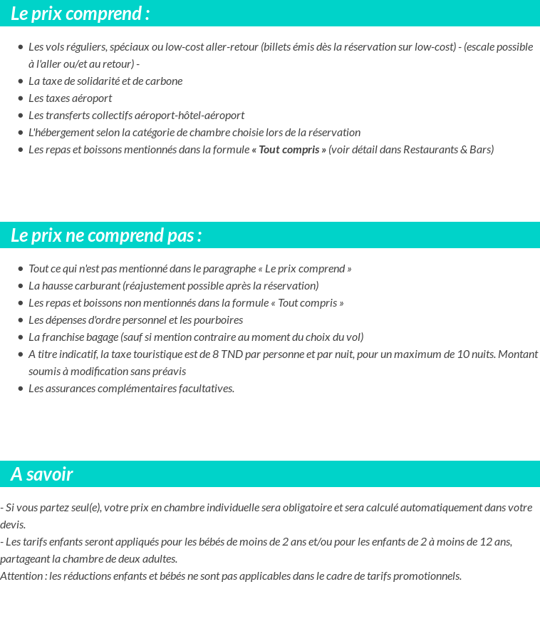 Conditions tarifaires
