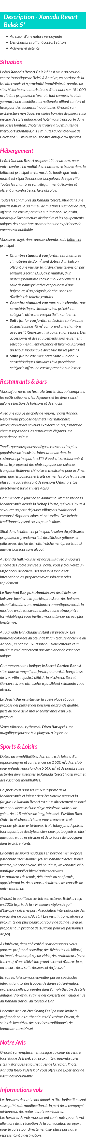 Détails du séjour