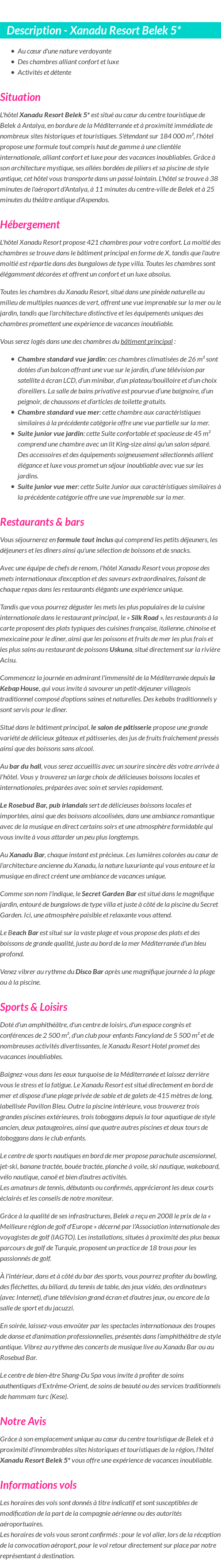 Détails du séjour
